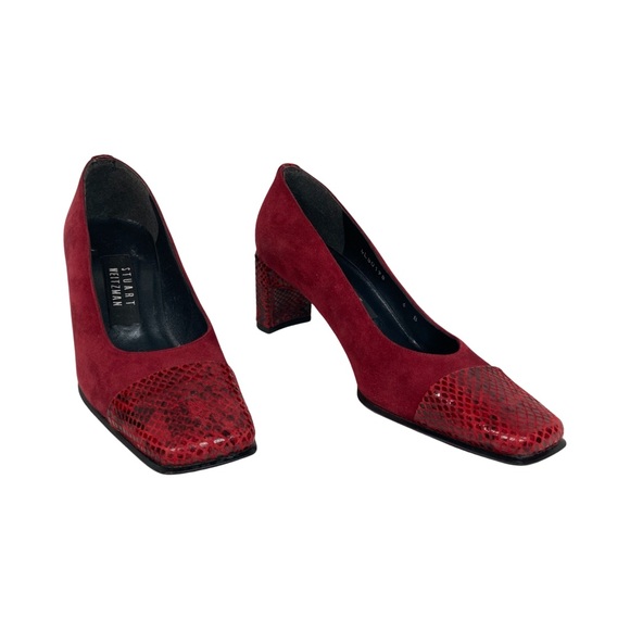 Stuart Weitzman Red Women’s Suede & Snakeskin Pumps Size 6B - Picture 4 of 11